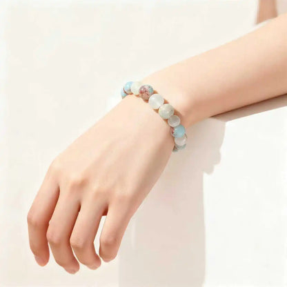 Halo Quartz & Ocean Sediment Beaded Bracelet – Unisex Natural Stone Stretch Bangle