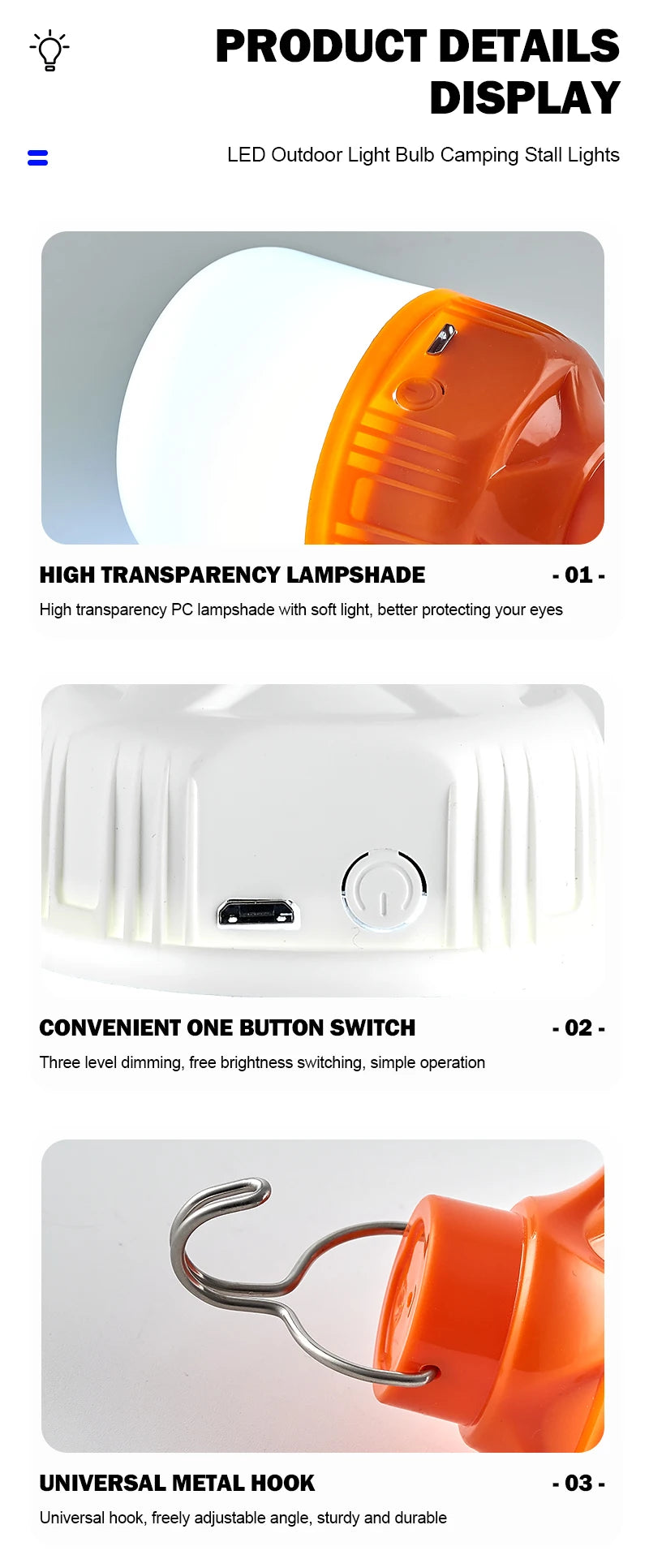 Outdoor USB Rechargeable LED Camping Lantern - Portable Emergency Light with Hook - Shello's Creative Boutique