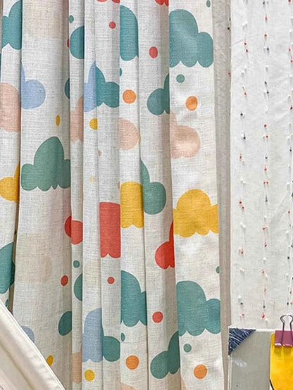 New cartoon children's room curtains color clouds cute environmental protection cotton linen boy room girl room bedroom landing