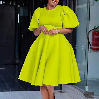 Elegant Pleated A-Line Dress - High Waist Mid-Calf Dress - Shello's Creative Boutique