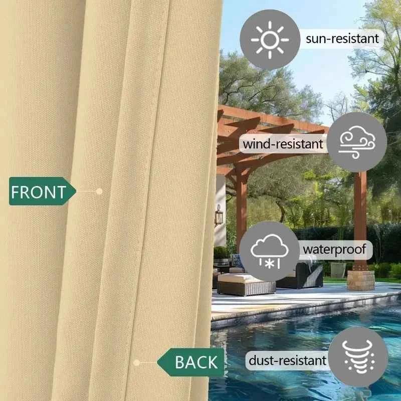 Waterproof Outdoor Curtains - UV Resistant Privacy Drapes for Patio Pergola Terrace - Shello's Creative Boutique