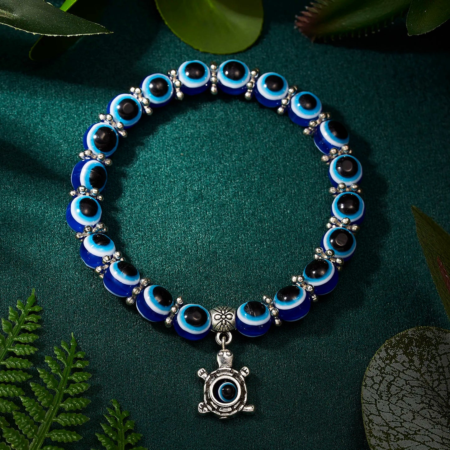 Evil Eye Palm & Butterfly Charm Bracelet – Blue Evil Eye Handmade Bead Bangle