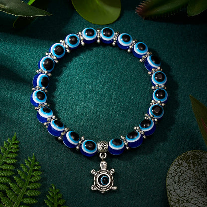 Evil Eye Palm & Butterfly Charm Bracelet – Blue Evil Eye Handmade Bead Bangle