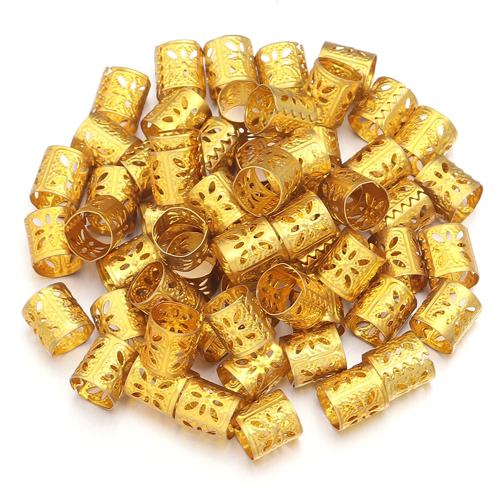 100Pcs/lot Dreadlock Hair Rings Metal Hollow Tube Dirty Dread Braids Adjustable for Cuffs Clip Hair Accessories Styling Tools - Shello's Creative Boutique