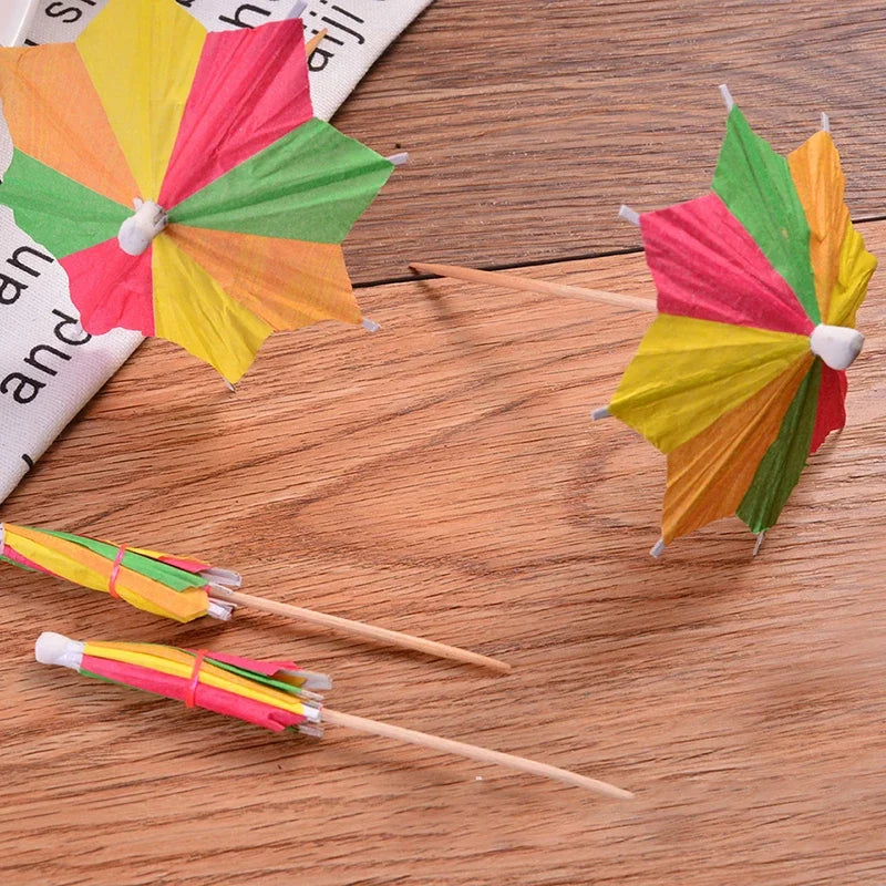 50pcs Mini Cocktail Umbrella Picks — Paper Parasol Party Sticks for Drinks & Cakes