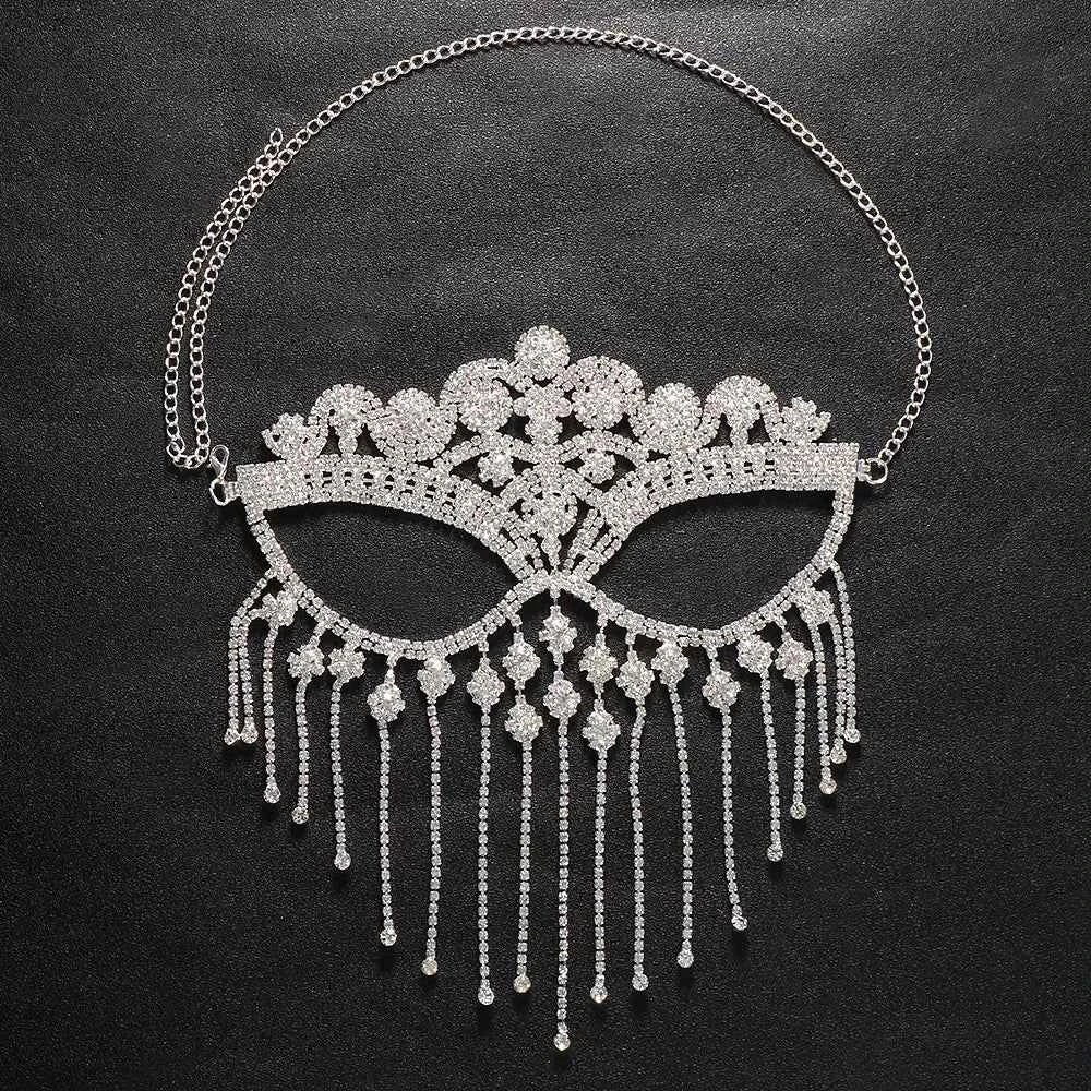 Hollow Black Masquerade Eye Mask Full Face Jewelry Prom Sexy Tassel Veil Crystal Mask Rhinestone Cosplay Nightclub Accessories