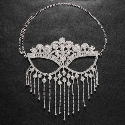 Hollow Black Masquerade Eye Mask Full Face Jewelry Prom Sexy Tassel Veil Crystal Mask Rhinestone Cosplay Nightclub Accessories