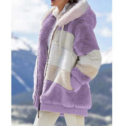 Women's Winter Hooded Coat 2026 - Thick Cashmere Plaid Stitched Jacket with Zipper - Shello's Creative Boutique