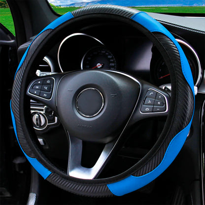 PU Carbon Fiber Leather Car Steering Wheel Cover - 14.5-15 Inches
