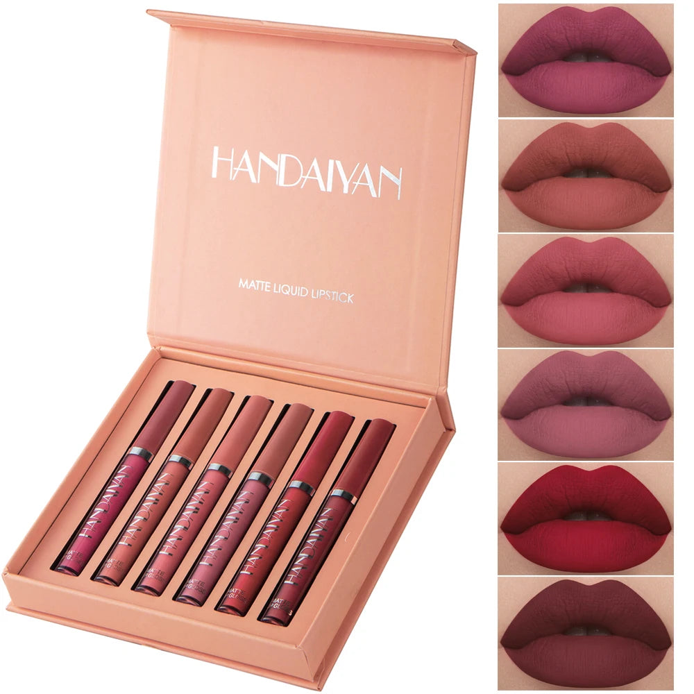 HANDAIYAN 6-Piece Liquid Lipstick Set - Long-Lasting Matte Lip Gloss Gift Box