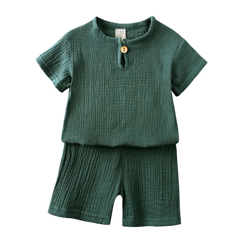 ELVESNEST Cotton-Linen Hooded Summer Set – Unisex Short Sleeve Top & Shorts Outfit for Kids Ages 2–7 Shello's Creative Boutique