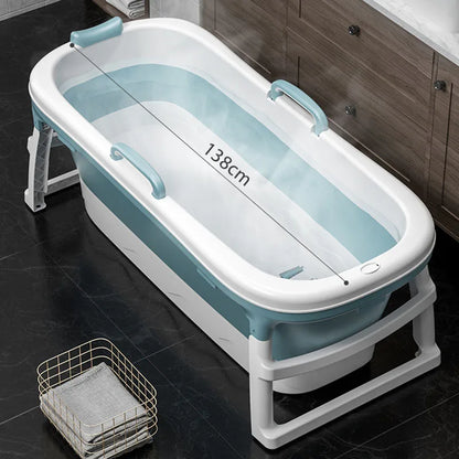 Foldable Adult Bath Barrel – Thickened Plastic Sitting Bathtub with Foot Massage & Lid