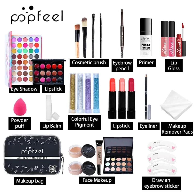 Make Up Sets Eyeshadow Lipstick Eyebrow Concealer Powder Brush Complete Makeup Kit For Women Female Beginner Student Full Set - Shello's Creative Boutique