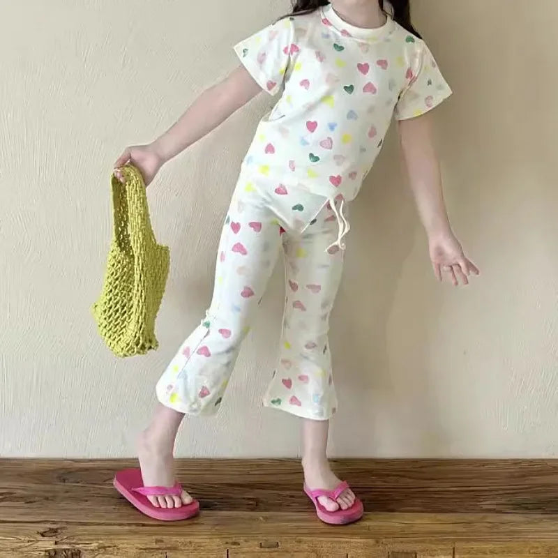 Girls’ Summer Line-Drawing 2-Piece Set – Striped Art-Inspired Tee & Wide-Leg Culottes Shello's Creative Boutique