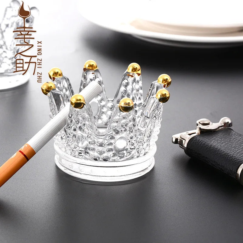 Crown Glass Crystal Ashtray – European Candlestick Style Home Décor