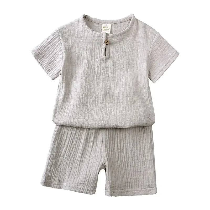 ELVESNEST Cotton-Linen Hooded Summer Set – Unisex Short Sleeve Top & Shorts Outfit for Kids Ages 2–7 Shello's Creative Boutique