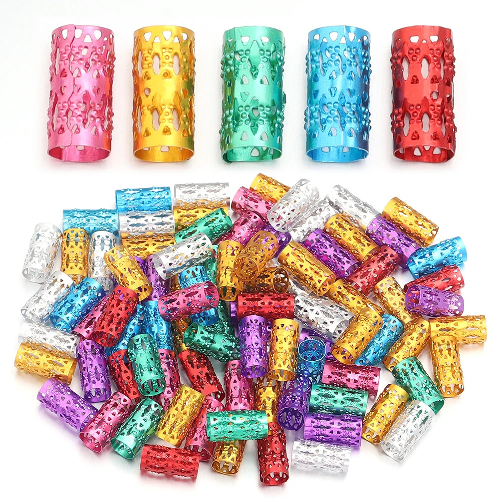 100Pcs/lot Dreadlock Hair Rings Metal Hollow Tube Dirty Dread Braids Adjustable for Cuffs Clip Hair Accessories Styling Tools - Shello's Creative Boutique