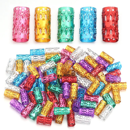100Pcs/lot Dreadlock Hair Rings Metal Hollow Tube Dirty Dread Braids Adjustable for Cuffs Clip Hair Accessories Styling Tools - Shello's Creative Boutique
