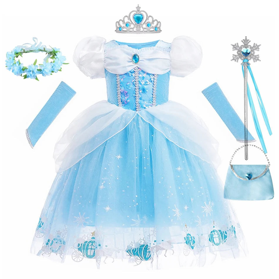 DreamParty Girls' Cinderella Princess Dress – Tiered Cosplay Costume with Accessories Shello's Creative Boutique