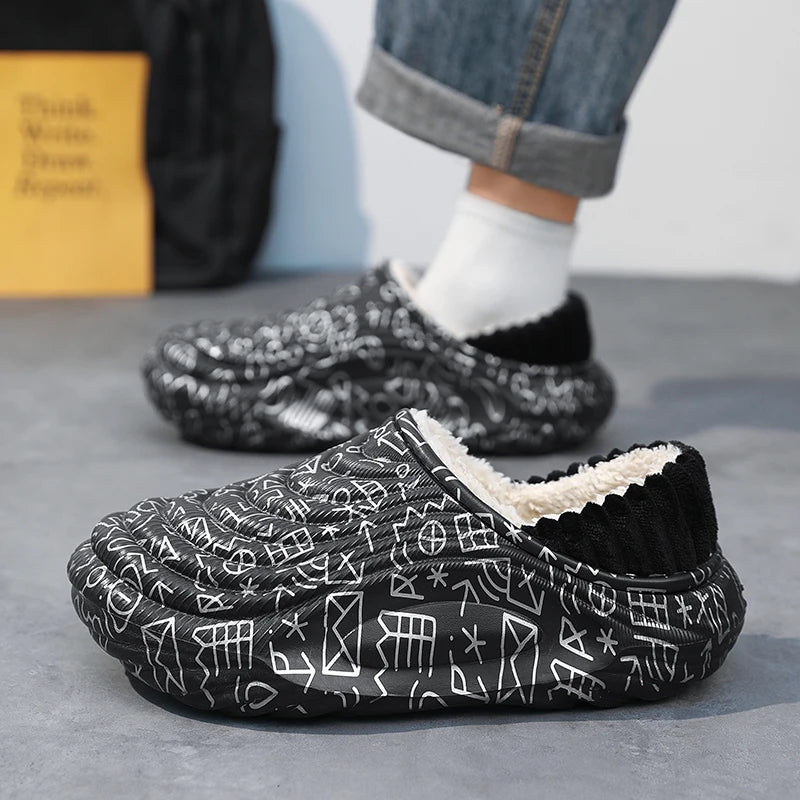 Men's Winter Indoor Slippers – Black & Beige