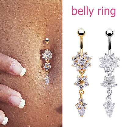 Flower Pendant Crystal Belly Button Ring