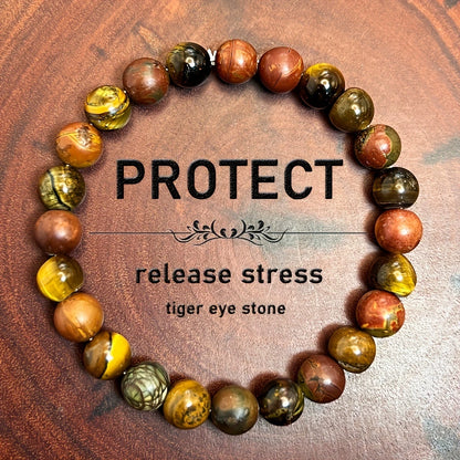 8mm Multicolour Tiger Eye Natural Stone Beaded Bracelet – Unisex