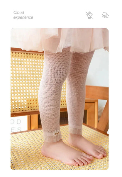 Soft Mesh Lace Summer Leggings for Girls – Hollow-Out Cotton Blend Pants (Ages 1–3) - Shello's Creative Boutique