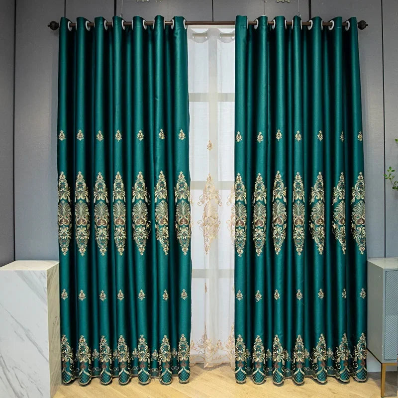 European Luxury Full Blackout Curtains - Heat Insulation & Acoustic Drapes with White Tulle - Shello's Creative Boutique