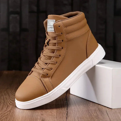 2025 Spring Fashion High-Top Sneakers - Unisex Leather Skateboarding Shoes (Red/White/Brown) - Shello's Creative Boutique