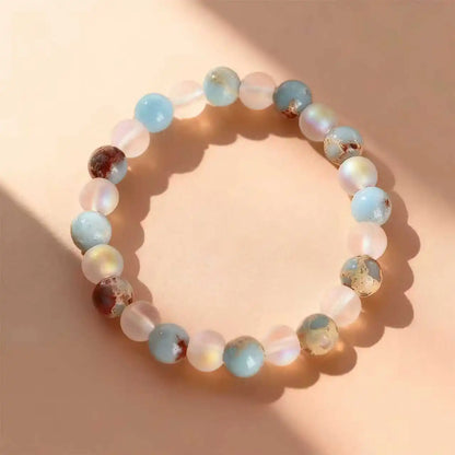 Halo Quartz & Ocean Sediment Beaded Bracelet – Unisex Natural Stone Stretch Bangle