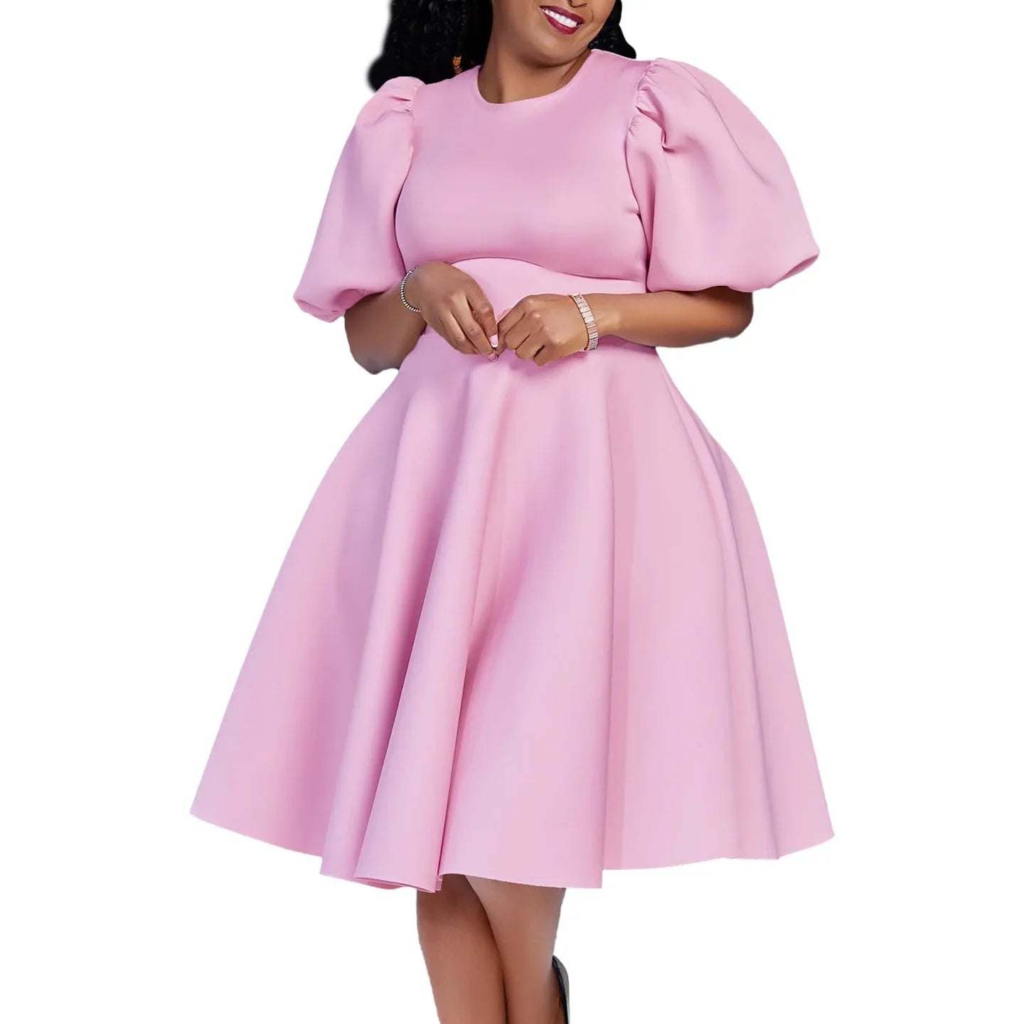 Elegant Pleated A-Line Dress - High Waist Mid-Calf Dress - Shello's Creative Boutique