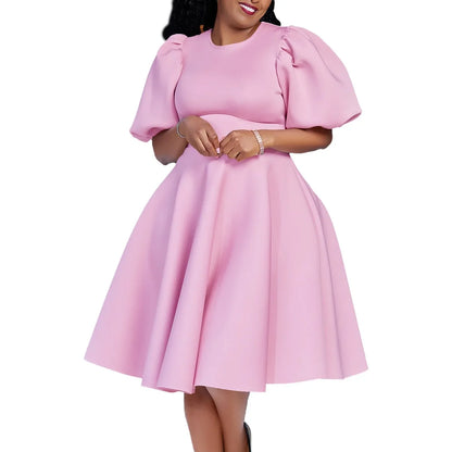 Elegant Pleated A-Line Dress - High Waist Mid-Calf Dress - Shello's Creative Boutique