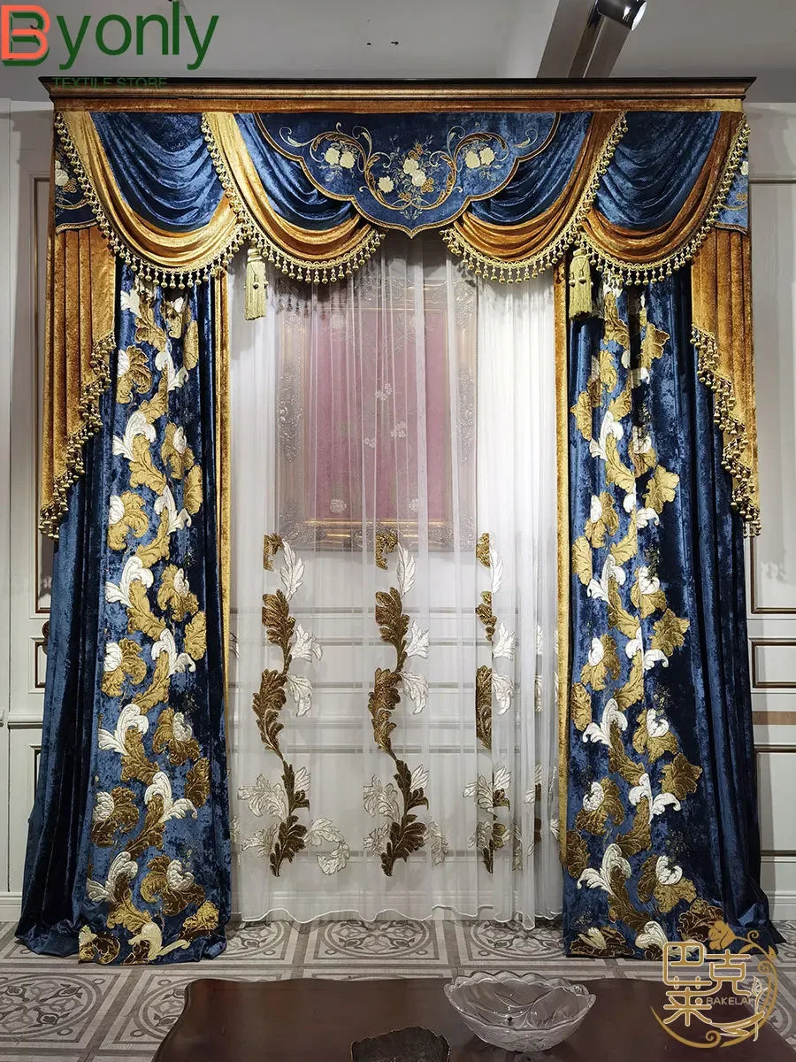 European Luxury Villa Curtains - French Velvet Embroidered Drapes - Shello's Creative Boutique