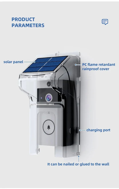 Outdoor Wireless Solar Doorbell Camera with WiFi & Waterproof Cover