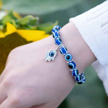 Evil Eye Palm & Butterfly Charm Bracelet – Blue Evil Eye Handmade Bead Bangle