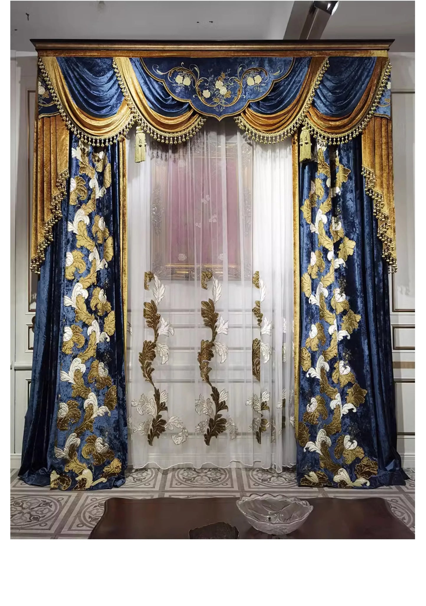 European Luxury Villa Curtains - French Velvet Embroidered Drapes - Shello's Creative Boutique