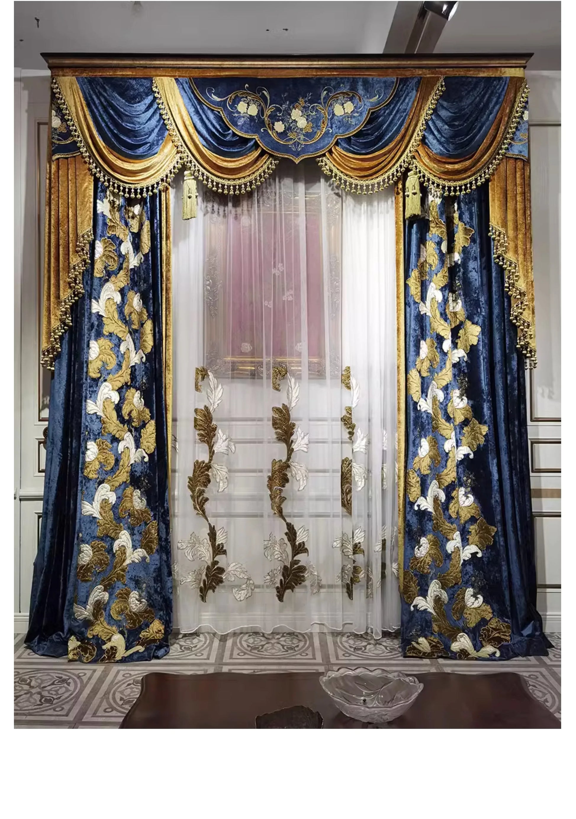 European Luxury Villa Curtains - French Velvet Embroidered Drapes - Shello's Creative Boutique