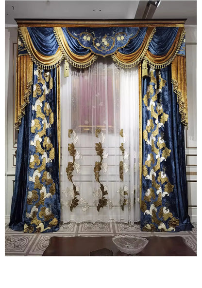 European Luxury Villa Curtains - French Velvet Embroidered Drapes - Shello's Creative Boutique