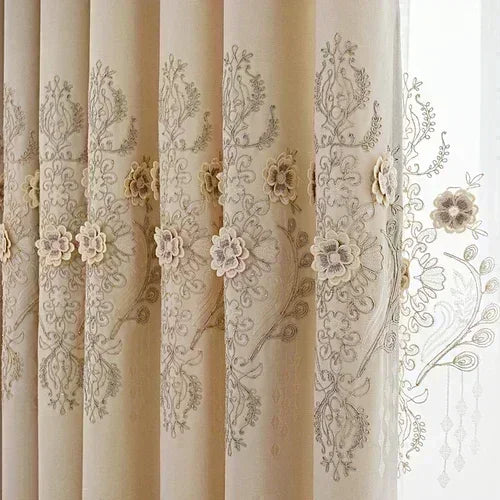 European Modern Blackout Curtains - Luxury Embroidered Tulle Villa Valance for Living Room & Bedroom