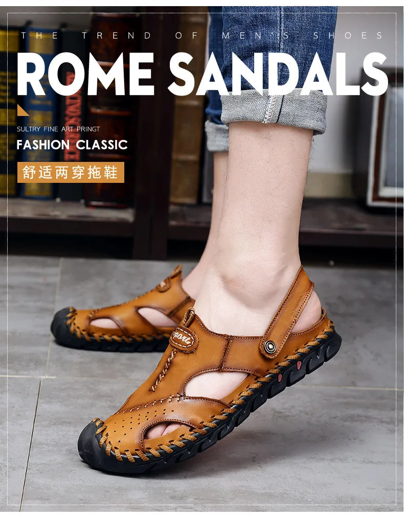 Men's Genuine Leather Sandals - Breathable Beach & Sports Sandals