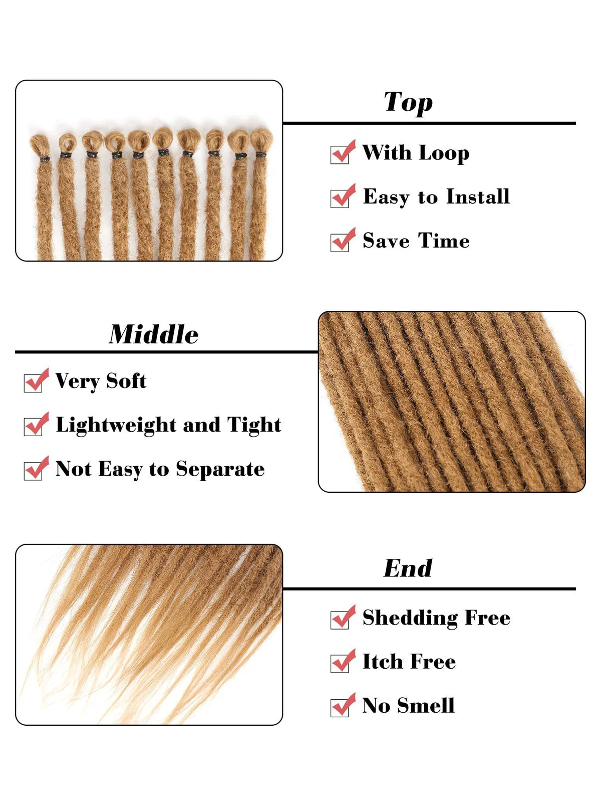 24" Straight Dreadlock Clip-In Extensions - 10 Strands Synthetic Hair - Shello's Creative Boutique