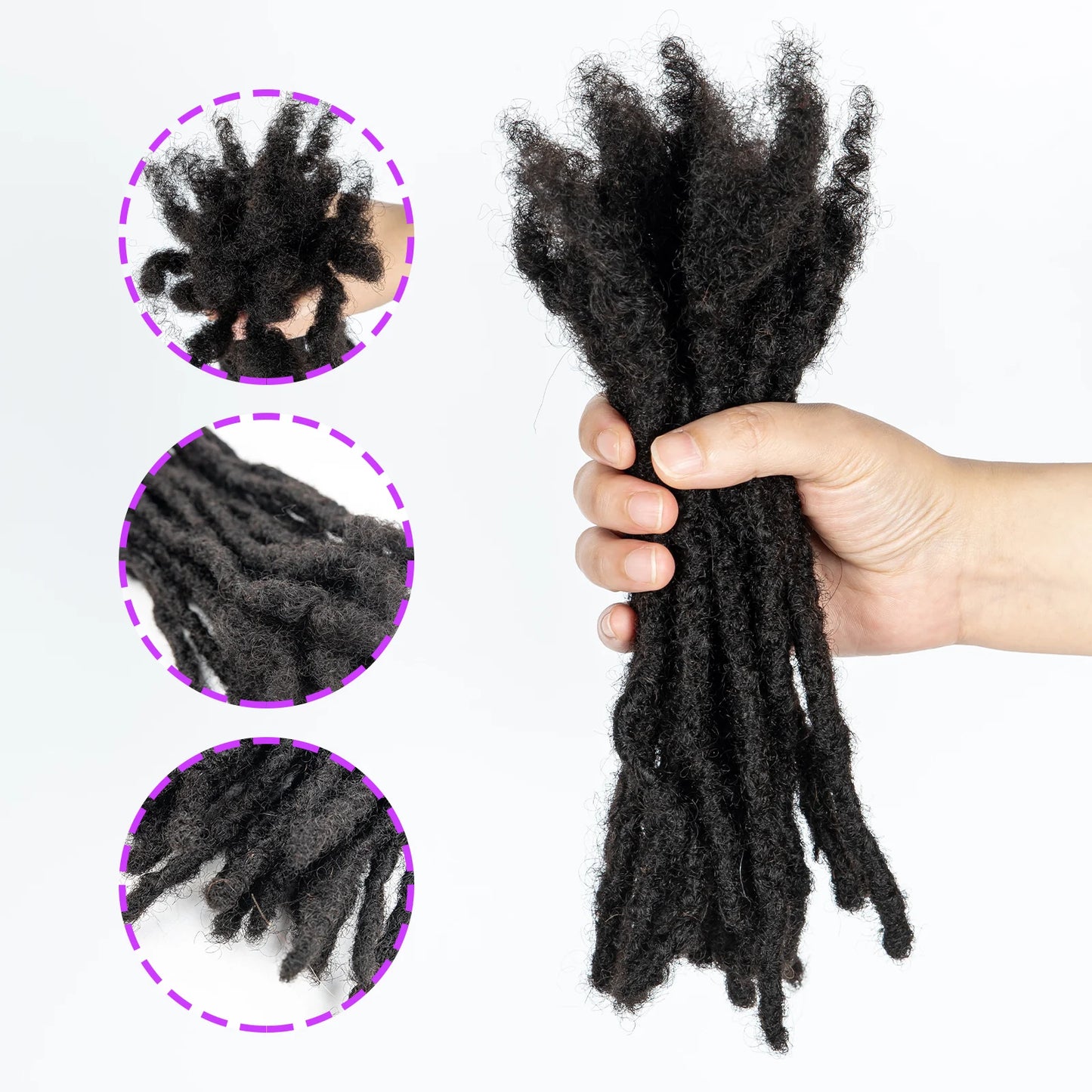 Loc Extension Human Hair 0.6cm Width 8inch 50 Strands Handmade Dreadlock Inter Extension Human Hair for Women/Men/Kids - Shello's Creative Boutique