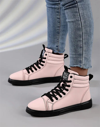 2025 Spring Fashion High-Top Sneakers - Unisex Leather Skateboarding Shoes (Red/White/Brown) - Shello's Creative Boutique