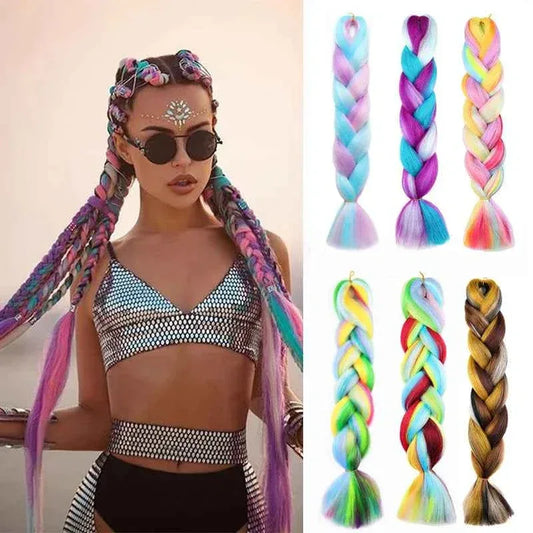 Jumbo Braiding Hair - Rainbow Mix Four Color Silky Twist Extensions - Shello's Creative Boutique