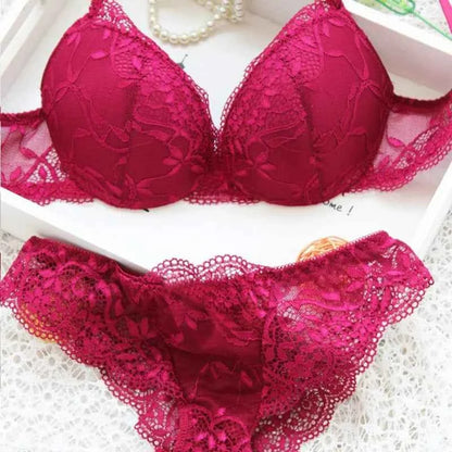 Women Sexy Lace Bra 2Pcs/Sets Fashion Thin Breathable Bra Push-up Underwear Underpants Female Embroidered Hollowed Lace Bra Set