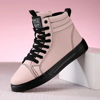 2025 Spring Fashion High-Top Sneakers - Unisex Leather Skateboarding Shoes (Red/White/Brown) - Shello's Creative Boutique