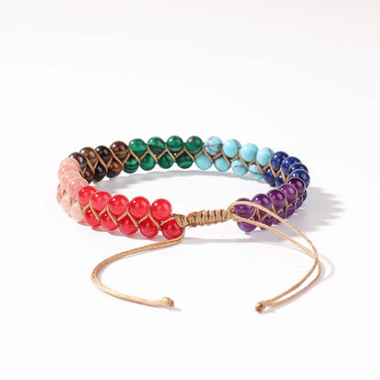 7 Chakras Boho Ankle Bracelet – Double-Layer Braided Turquoise Beach Jewellery