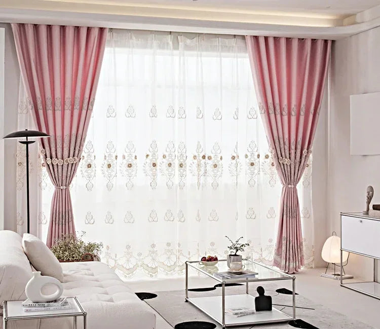 European Modern Blackout Curtains - Luxury Embroidered Tulle Villa Valance for Living Room & Bedroom