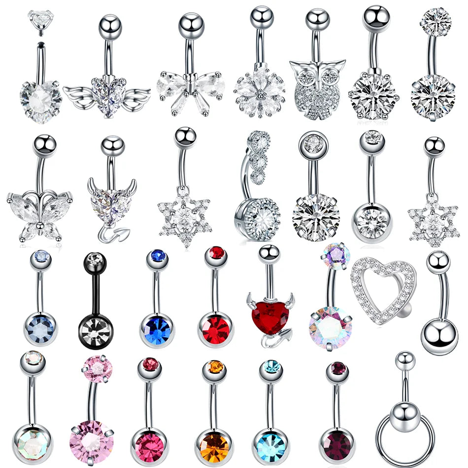 Stainless Steel Cubic Zirconia Drop Navel Ring