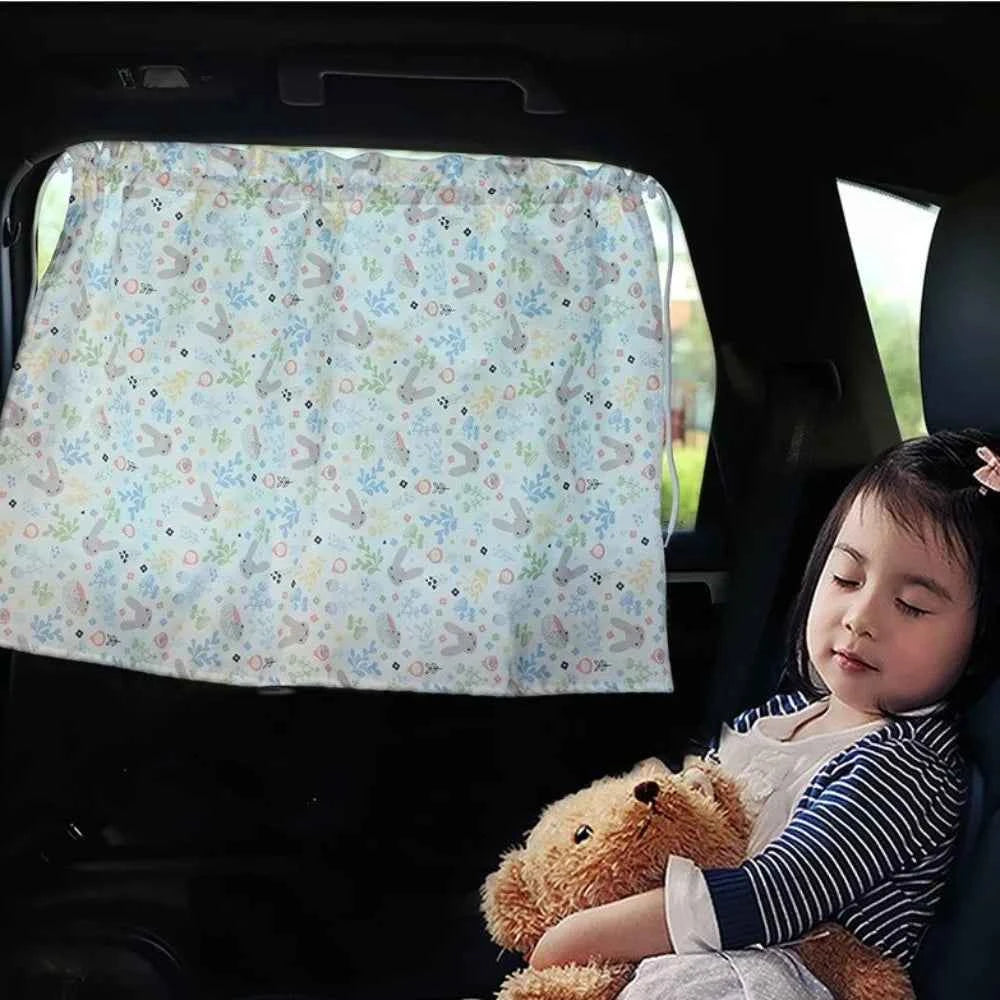 Suction Cup Car Curtains Cute Cartoon Animal/Floral Sunshade Curtain UV Protection Cotton Car Window Cover Car Interior